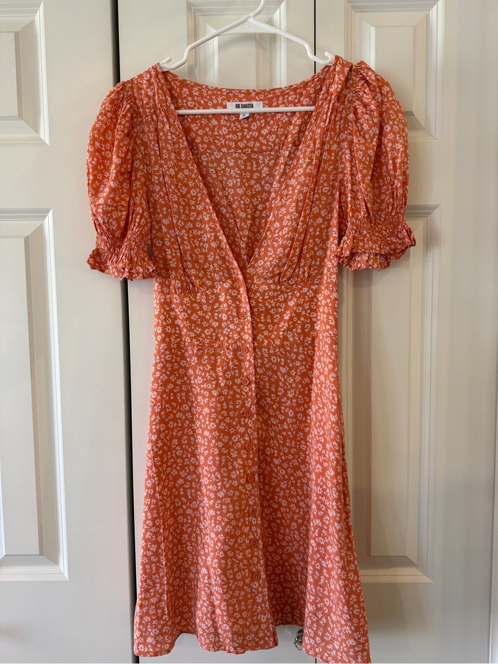 BB Dakota Coral Orange Floral V-Neck Mini Dress